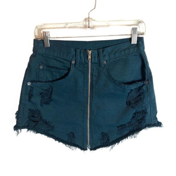 Carmar Teal Green / Blue LF Beatrice Zip Front Distressed Mini Denim Skirt - Picture 3 of 10